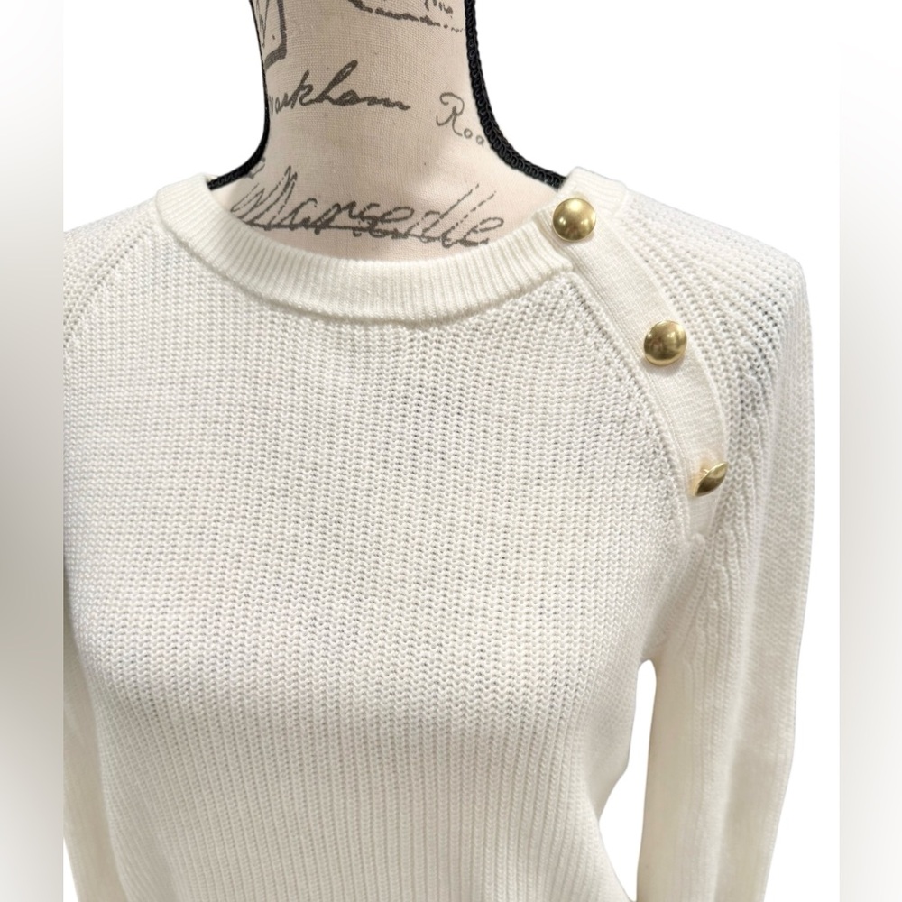 J. Crew Sweater Button Raglan Crewneck Ivory Women’s Small - Picture 4 of 9